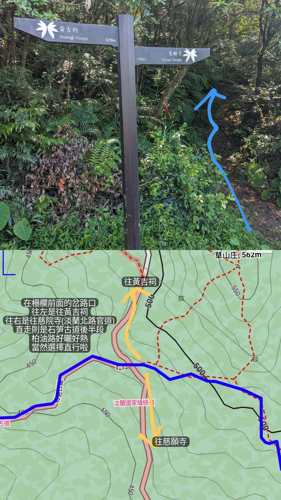 柵欄前面的岔路口指示牌(選擇直行)